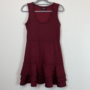 Sugar lips burgundy midi scoop neck sleeveless dress ruffled